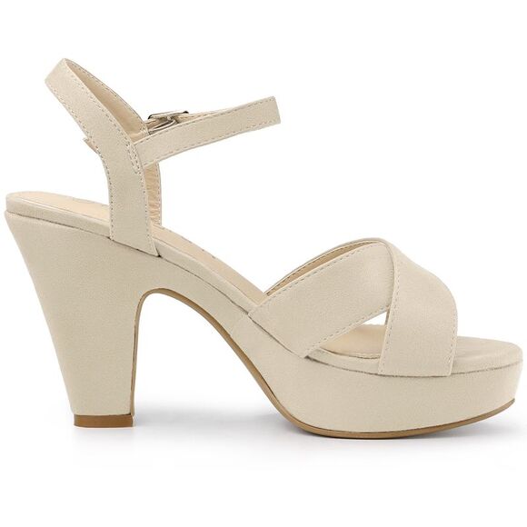 Women's Platform Chunky Heel Ankle Strap Sandals Beige - Picture 6 of 6